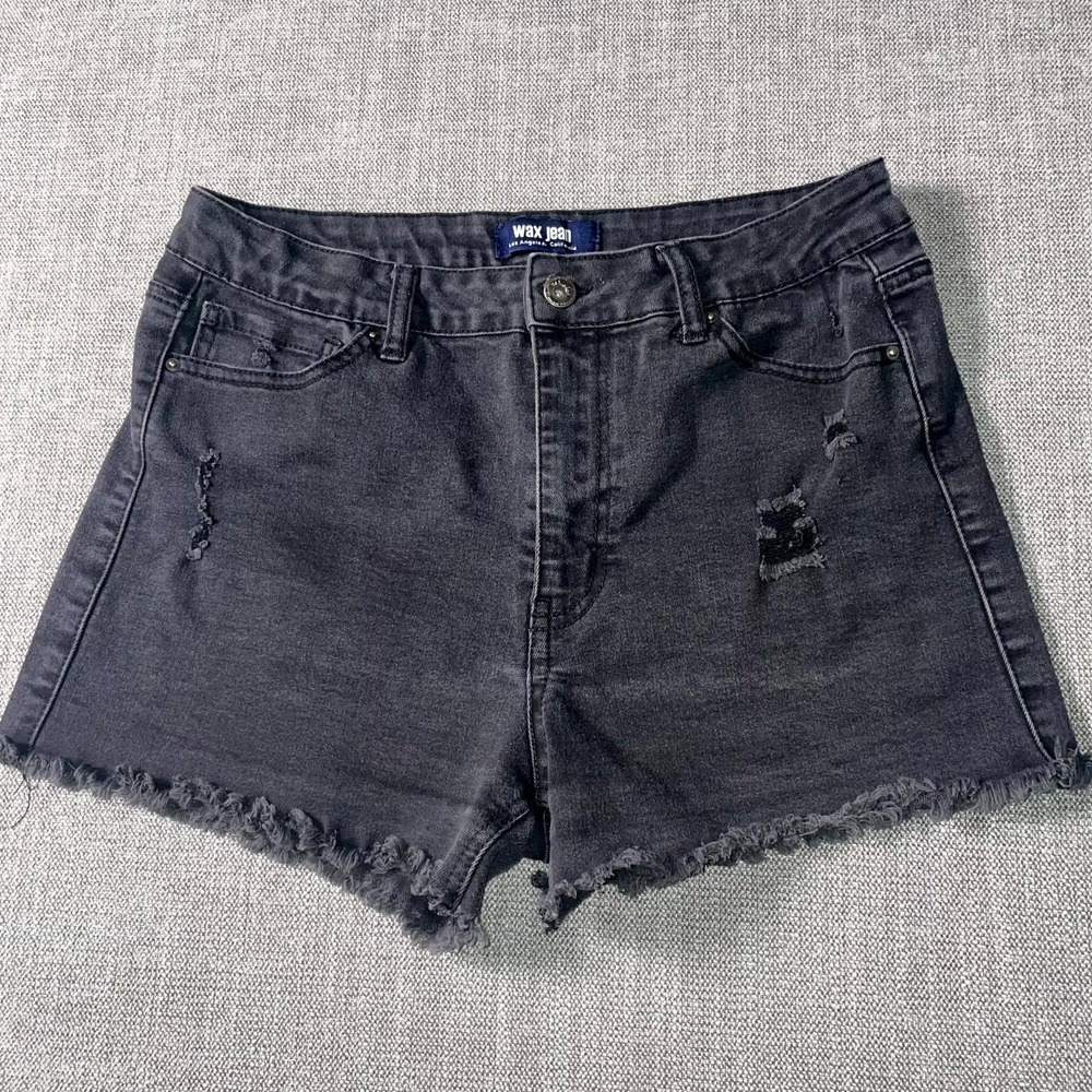 Wax Jean Cut Off Shorts Womens XL Gray Denim Cotton High Rise Distressed Pockets